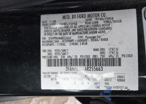 2010 Ford Fusion Sel from USA, damaged, VIN 3FAHP0JA9AR255663